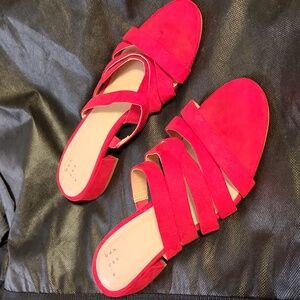 Red Sandals slip on slide in